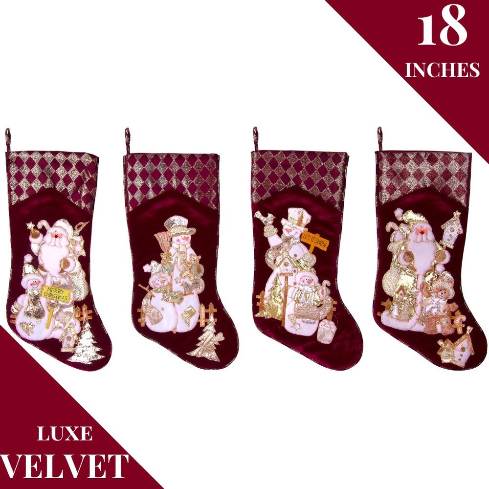 Brand New Velvet Burgundy Christmas Stockings Set